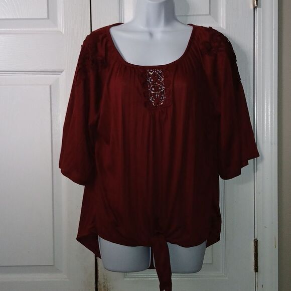 New York Laundry wine color tie front blouse top  Sz L  NWOT - Picture 1 of 9